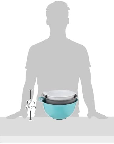 KitchenAid Universal Nesting Plastic Mixing Bowls,Set Of 3,2.5 quart,3.5 quart,4.5-quart,Non Slip Base with Easy Pour Spout to Reduce Mess,Dishwasher Safe,Aqua Sky,White,Gray,(Pack of 2) - Image 7