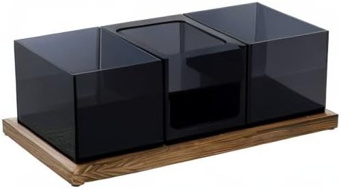 MyGift Coffee Organizer, Modern Acrylic Coffee and Tea Organizer with 3 Removable Premium Translucent Black Acrylic Compartments and Rustic Burnt Solid Wood Decorative Tray, 4 Piece Set - Image 8