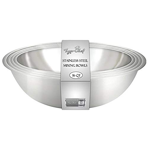 Tiger Chef Heavy Duty Mixing Bowl 16 Quart All-purpose Mixing Bowls for Home and Commercial Use - Best Prep Bowls for cake mixtures, dough’s, salads, pastas, dressings Stainless Steel - 2 Pack - Image 2