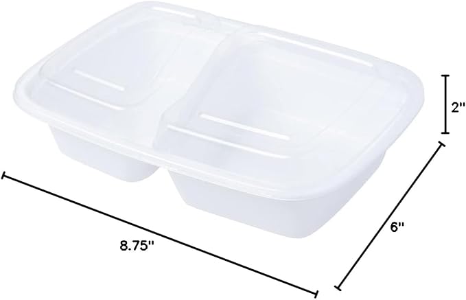 Asporto 32 Ounce Compartment Take Out Boxes, 100 Microwavable Meal Prep Containers - 2 Compartments, With Clear Plastic Lids, White Plastic Food Containers, Do Not Contain BPA - Restaurantware - Image 16