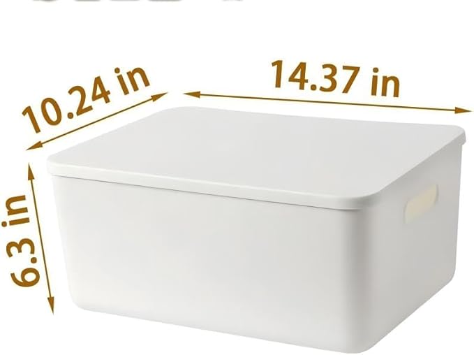 Set Of 4 Plastic Storage Baskets Boxes with Lids, 14.4x10.2x6.3 Inch Stackable Organizing Bins with Handles,Versatile Containers for Pantry,Bathroom,Closet Shelves Desktop (White, 4 L.) - Image 7