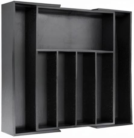 VaeFae Bamboo Drawer Organizer, Large, Black | Cutlery Drawer Holder, Drawer Divider for Silverware, Flatware,43 cm D x 32-55 cm W, 5-7 Slots, Black - Image 8