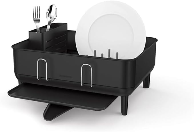 simplehuman Steel Frame Dishrack, Compact Dish Drying Rack for Small Kitchens, 360º Easy Drain Swivel Spout, Anti-Residue Coating, Moisture Control Surface, Matte Black by Unknown