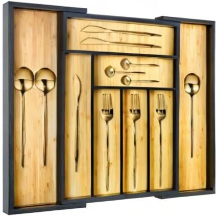 Bamboo drawer organizer, utensil holder, silverware organizer, and adjustable cutlery tray with drawer dividers, for kitchen, office desk, and bathroom storage (Black) - Image 6