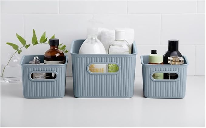 Superio Ribbed Collection - Decorative Plastic Basket Open Home Storage Bins Organizer, Blue (Set of 3) 1 Medium, 2 Small - Container Boxes for Organizing Closet Storage Bins for Shelves Drawer Shelf - Image 9
