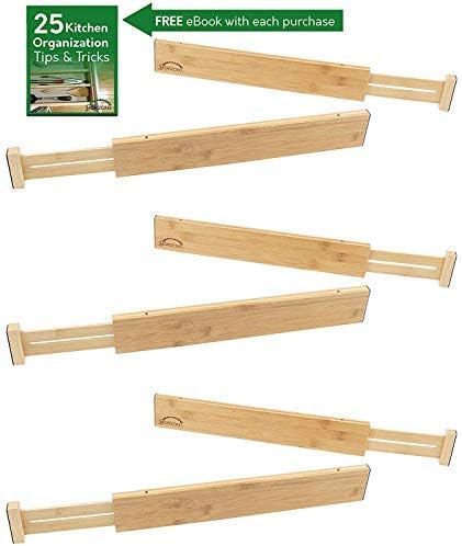 Bamboo Drawer Dividers (Set of 6) - Kitchen Drawer Organizers - Spring Adjustable, Expandable & Stackable Deep Drawers Organizer - Best for Kitchen Utensils, Silverware, Desk, Clothes Dresser Divider - Image 9