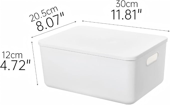 6 Piece Plastic Storage Baskets Boxes with Lids, 11.8x8x4.7 Inch Stackable Organizing Bins with Handles, White Versatile Containers for Pantry, Bathroom, Closet Shelves Desktop (White, 6M) - Image 7