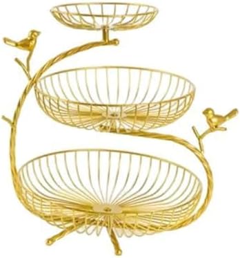 HOME DECO 3-Tier Gold Fruit Basket Stand for Kitchen & Dining | Decorative Metal Fruit & Vegetable Holder with Bird Design | Stylish Countertop Storage Rack Organizer for Home & Pantry - Image 6