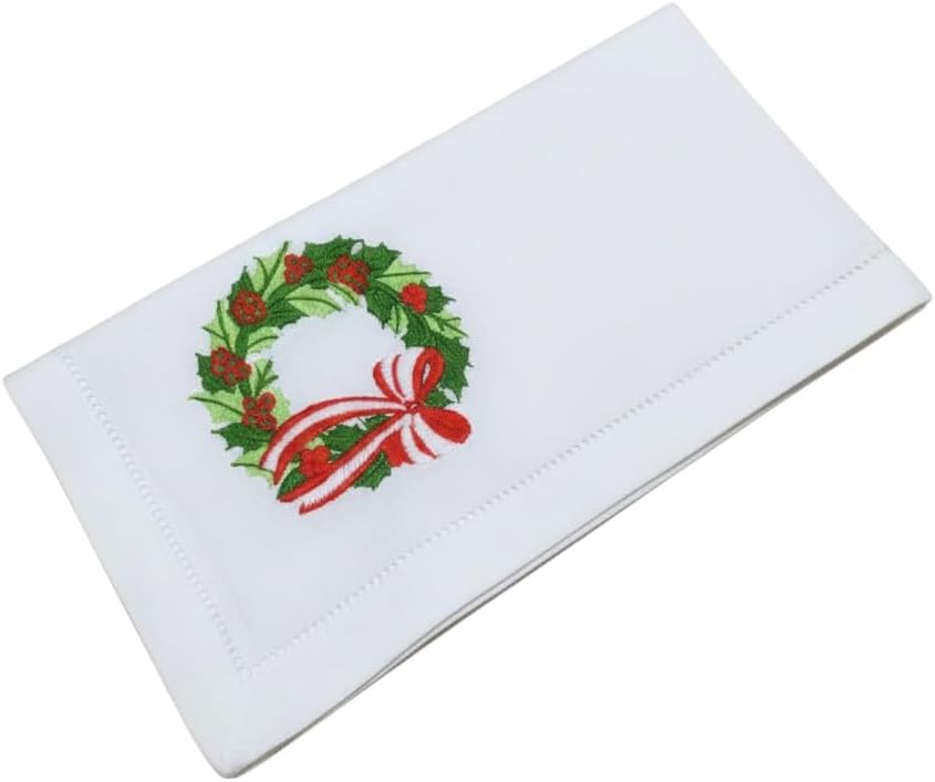 – Embroidered Cloth Napkin Holly Christmas Wreath Cotton Napkins Set of 6, 20 x 20”, Hemstitch Table Napkins, Machine Washable, Daily & Holidays, Great Gift Ideas - Image 9