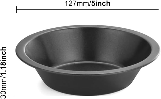 QOTSTEOS 6pack Mini Pie Pans, 12cm Non Stick Round Coating Quiche Baking Moulds, Black Carbon Steel Tart Tin, Small Cake Individual Tart Dishes for Oven Baking Quiche, Bread, Cake, Desserts - Image 3