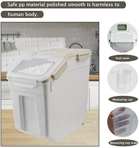 4 Pack Grain Food Storage Container, 20LB Airtight Rice Bin Storage Bucket with Spoon and Measuring Cup, Large Flour Dispenser Container Set 80LB Total Capacity, Grey - Image 7