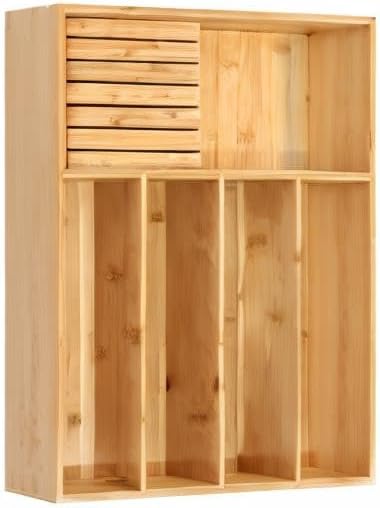VaeFae Bamboo Silverware Drawer Organizer, 5 Slots, Natural | Wooden Cutlery Tray with Divider for Kitchen, Flatware Storage,43 cm D x 32 cm W, 5 Slots, Natural - Image 8