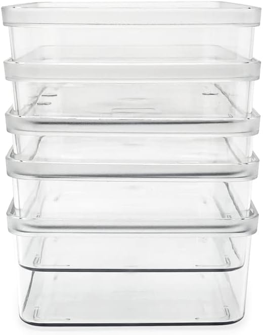 Isaac Jacobs 5-Pack Small Clear Storage Bins (5.5” L x 7.75” W x 2.5” H) | Cutout Handles, Plastic Organizer for Home, Kitchen, Fridge, Desk, Bathroom, Drawers, BPA Free, Food Safe (5-Pack, Small) - Image 6