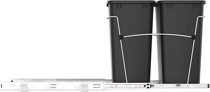 Rev-A-Shelf Double Pullout Garbage Trash Cans for Kitchen Cabinets, 35 Qt | Large Capacity Waste/ Recycling Bins, Heavy Gauge Wire Construction, with Full Extension Slides, Black, RV-18KD-18C S - Image 9