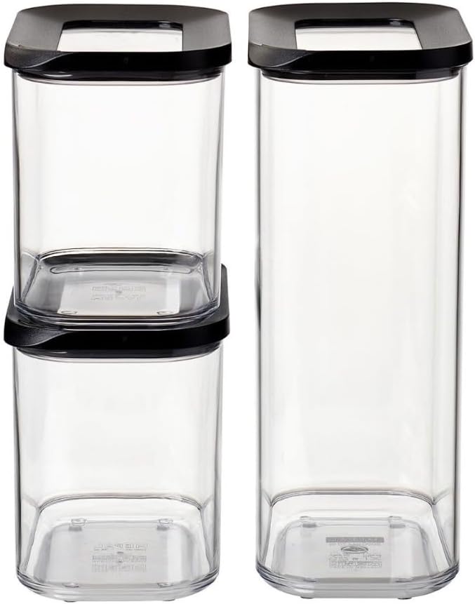 Mepal – Storage container Modula 3-Piece set black – 2 x 1000 ml and 1 x 2000 ml – Clear food container with lid – Kitchen organizers & plastic storage boxes – Stackable & airtight by MEPAL