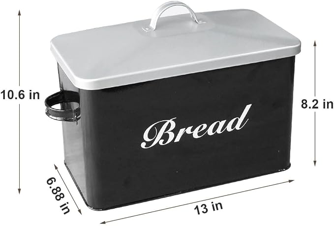 SOTECH Vintage Metal Bread Box Farmhouse Decor Style Pantry Organization and Storage Container,Space Saving Black with Silver Breadbox-Rustic Kitchen Decor - Image 6