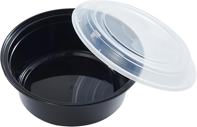 CIAO! Heavy Weight 32oz Injection Molded Microwavable Black Round Food Container with Lid (150/case) - Image 9
