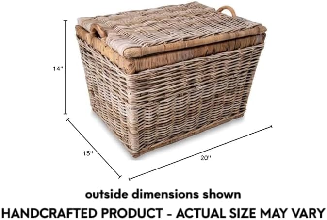 The Basket Lady Lift-Off Lid Wicker Storage Basket, M, Serene Grey | Outside: 20" L x 15" W x 14" H | Inside: 17.5"L x 12"W x 11"H - Handcrafted by artisans from natural rattan - Image 6