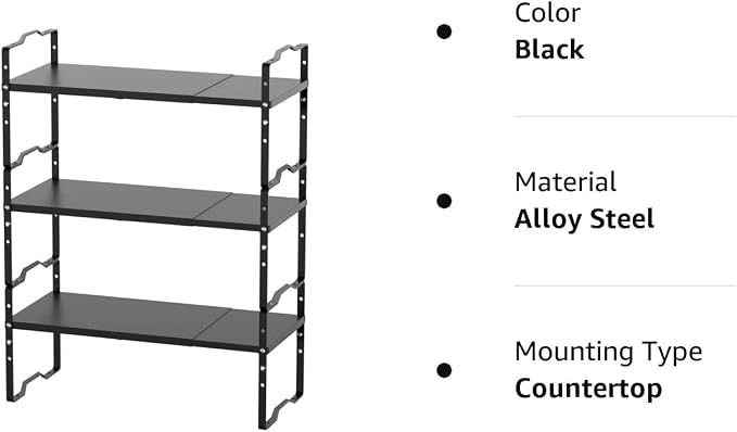 Jojocross Expandable Shelf for Cabinet Organizer Adjustable and Stackable Spice Rack at Kitchen and Bathroom More, Counter Countertop Cupboard Organization Pantry Storage(LARGE/3PACKS/BLACK) - Image 8