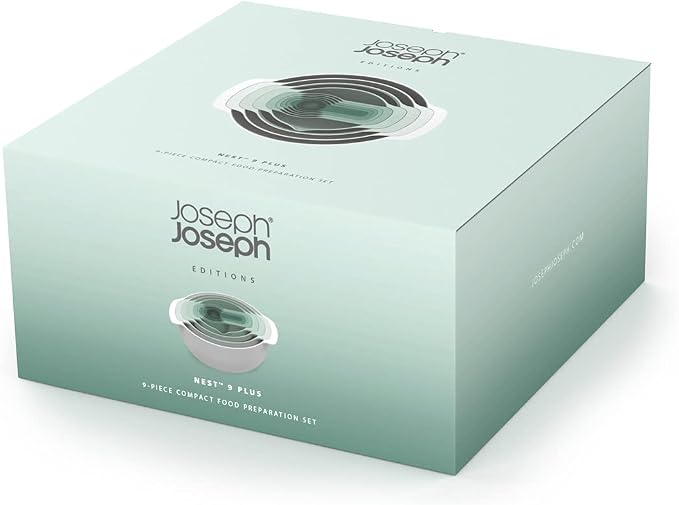 Joseph Joseph Nest 9 Plus, 9 Piece Compact Food Preparation Set with Mixing Bowls, Measuring cups, Sieve and Colander, Editions Range, Sage Green - Image 6