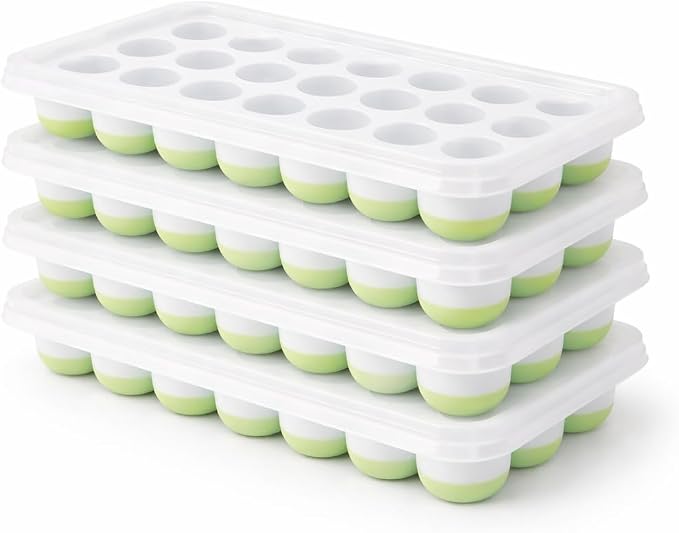 Pop Up Silicone Ice Cube Tray with Plastic Lid for Freezer, 21 Cavity Easy Release Flexible Pop Ice Tray, Stackable Reusable Ice Cube Mould for Cocktails & Cold Drinks (Pack of 4) by MIKANIX