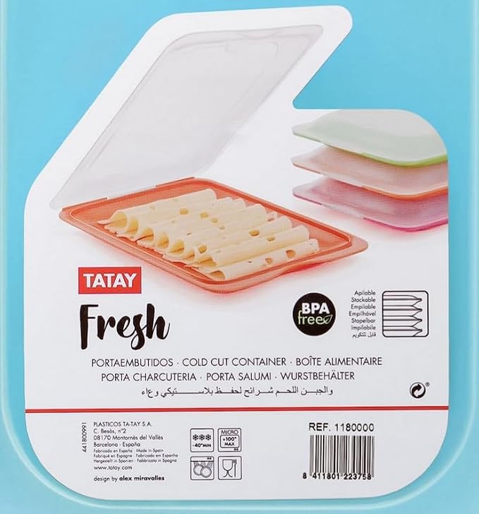 TATAY Cold Cuts Container Standard 17x3.2x25.2 cm BPA-Free Removable Lid | Cold Cuts Container | 3-Piece Set | Dishwasher Safe | Microwave Safe | Freezer Safe | Stackable Design | Set of 3, Blue - Image 4