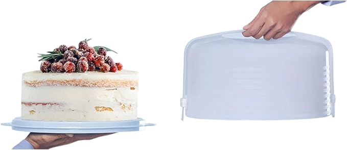 Tupperware Round Cake Taker Carrier Ice Blue Sheer with Ice Blue Base - Image 4