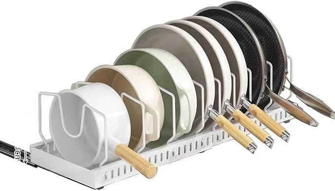 pots and pans organizer under cabinet,pot lid organizers inside cabinet holders for kitchen,Horizontal and vertical pulling modes,Can be extended and adjusted (White horizontal pull-out) - Image 9