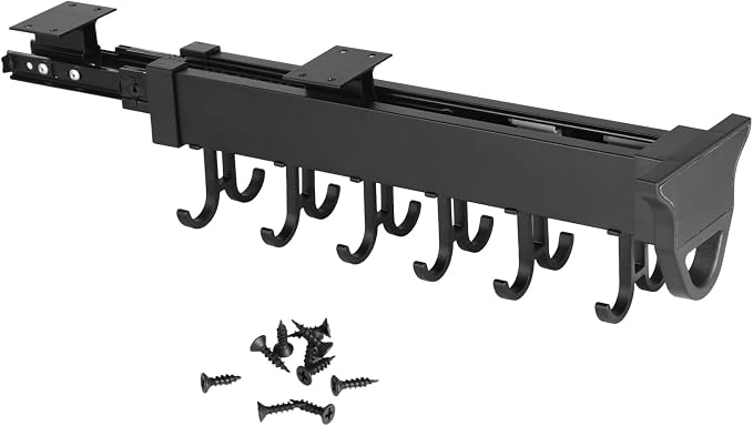 Homaisson Pull Out Hanging Pot Rack, 12-Hook Extendable Sliding Rail Organizer, Metal Pull Out Pan Rack for Under Cabinet, Adjustable Pot Pan Organizer, Multi-Use for Cupboard Closet - Image 6