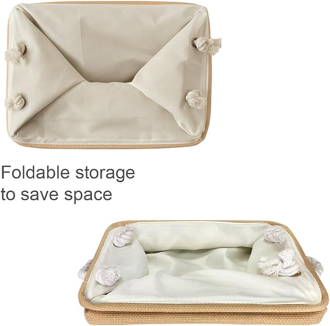Storage Bins for Shelves - Medium 3Pack 13.8L*9.8W*6.7H inch Canves Storage Basket for Organizing, Fabric Storage with Handles for Clothes Baby Dog Toys(Beige) - Image 8