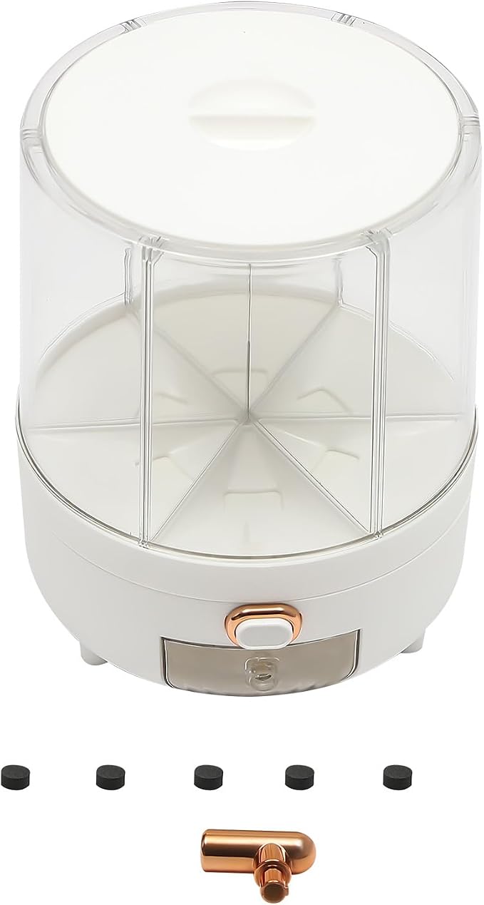 360° Rotating Grain Dispenser With 6 Grids, 13.2lbs Large Capacity Grain Dispenser Rotating Kitchen Storage Containers With Sealed Lid For Peanut Barley Millet And Cereal (White, 14.3 lbs) - Image 8