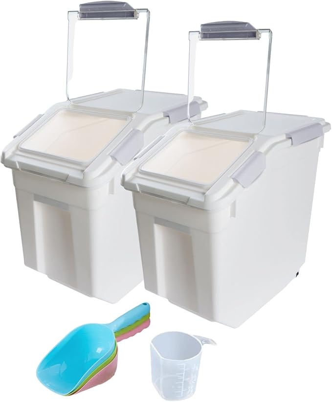 Saim Rice Container 25 lbs, Large Airtight Flour Storage Container with Wheels Measuring Cup, 2 Pack a Set BPA free Food Bin Grain Organizer Box for Dry Baking Supplies Kitchen Pantry Cereal (Gray) - Image 8