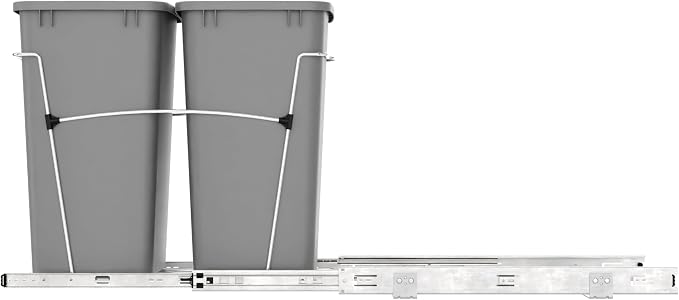 Rev-A-Shelf Double Pullout Garbage Trash Cans for Kitchen Cabinets, 35 Qt | Large Capacity Waste/ Recycling Bins, Heavy Gauge Wire Construction, with Full Extension Slides, Silver, RV-18KD-17C S - Image 9