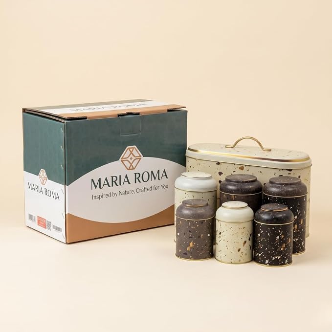 MARIA ROMA 7 Pcs Bread Box Set for Kitchen Countertop and Canisters Sets for the Kitchen Ideal for Bread Basket Sugar Container Coffee Canister Tea Tin Breadbox Vintage and Rustic Model - Image 9