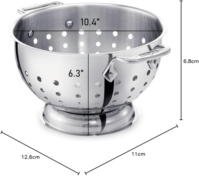 All-Clad Tools and Accessories Stainless Steel Colander 5 Quart Strainer, Pasta Strainer with Handle, Pots and Pans Silver (Pack of 2) - Image 6