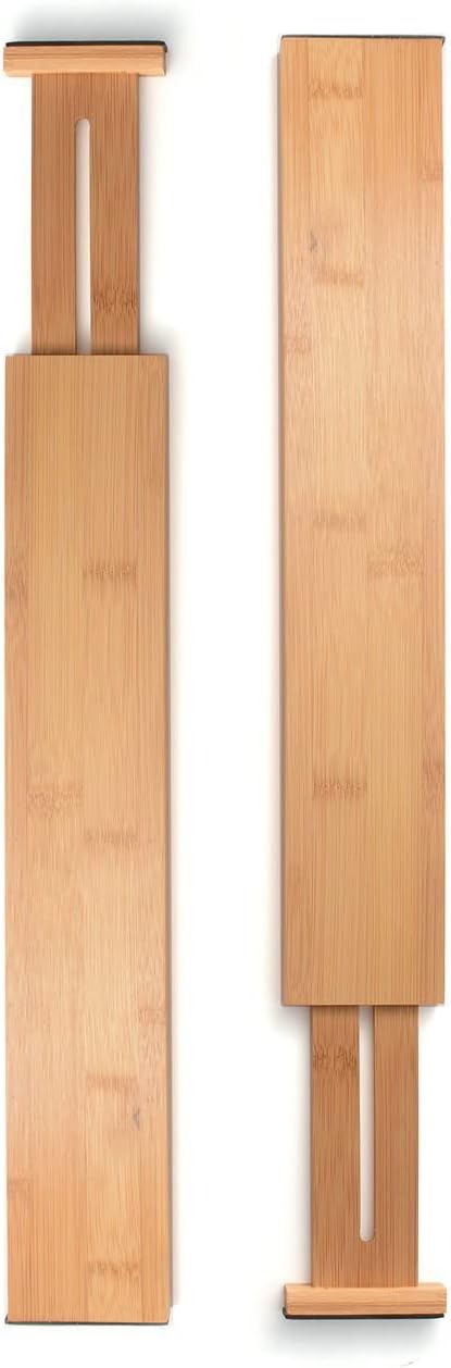Adjustable Bamboo Drawer Divider Organizers - Fits Large Drawers Sized 17.5" Upto 22"- Expandable Kitchen Drawer Organizer Separators for Utensils, Dresser, Clothes, Bedroom, Bathroom 2-Pack, Natural - Image 9