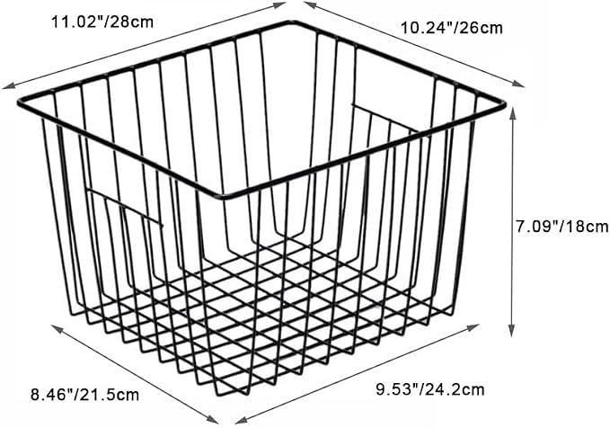 SANNO Freezer Storage Baskets, Pantry Storage Wire Basket Organizer Bins Refrigerator Bin with Built-in Handles for Cabinets, Pantry, Closets, Bedrooms - Set of 4 Black, Black,11"x 10" - Image 7