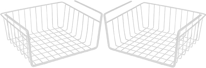Modern Home Under Shelf Wire Storage Baskets – Hanging Organizer Rack for Cabinet, Pantry, or Closet – White Metal Basket for Kitchen, Towels, or Office – No Tools Required (Set of 2 11") - Image 8
