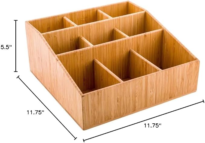 Restaurantware-11.75 x 5.5 Inch Coffee Condiment Organizer, 1 Square Creamer Organizer - 9 Compartments, Break-Resistant, Bamboo Coffee Accessory Caddy, Won't Chip, For Sugar Packets And Creamers - Image 7