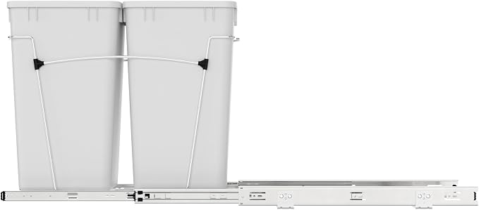 Rev-A-Shelf Double 27 Qt Pullout Trash Can for Base Kitchen Cabinets, Garbage Waste Bin System with Full Extension Slides, Min Opening Width of 11.5", White, RV-15KD-11C S - Image 9