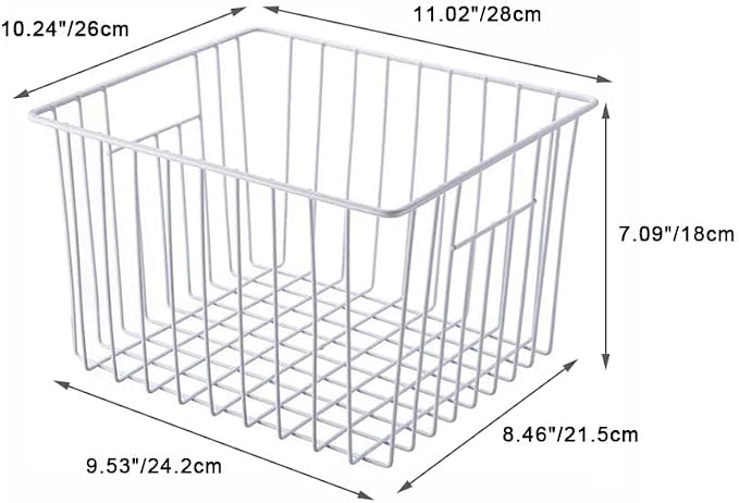SANNO Freezer Wire Storage Organizer Basket, Refrigerator Storage Baskets Bins Organizer with Built-in Handles for Cabinets, Pantry, Closets, Bedrooms 4 Pack 11"x10"x 7" White - Image 7