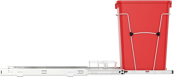 Rev-A-Shelf Pullout Trash Can for Kitchen Cabinets 35 Qt Garbage Waste Recyling Bin with Full Extension Slides, Red, RV-12KD-16C-S - Image 9