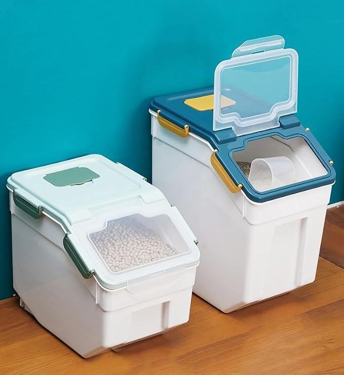 AnRui Large Flour Storage Containers 25Lbs Airtight Rice Storage Container BPA Free Kitchen Pantry Food Storage Bin Sugar Snack Cereal Grain Organizer Box with Wheel, Measuring Cup, 4Pack Green - Image 7
