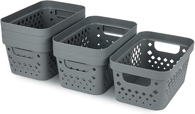Glad Plastic Baskets for Organizing, Set of 6 | Pantry Storage for Under Counter, Linen Closet, and Bathroom | Nesting Shelf Bins with Handles, 1 Gallon, Grey - Image 6