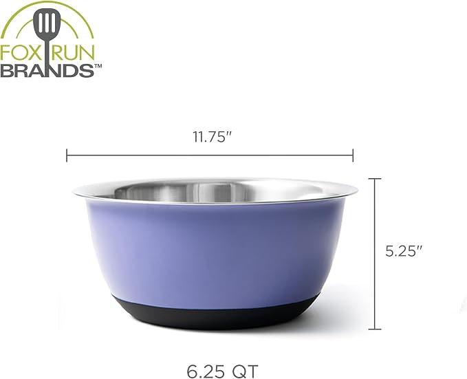 Fox Run Stainless Steel Mixing Bowl, 6.25 Quart Purple Mixing Bowl | Non-Skid Base For Easy Mixing | Cute Purple Design | Double Wall Stainless Steel Mixing Bowl For Temperature Retention - Image 7