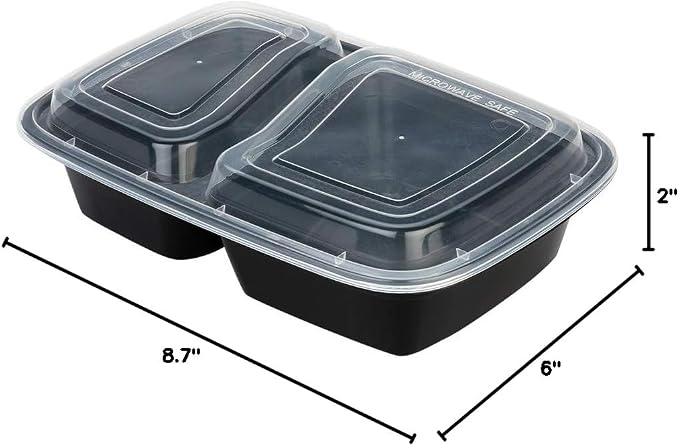 Asporto 32 Ounce Compartment Take Out Boxes, 100 Microwavable Meal Prep Containers - 2 Compartments, With Clear Plastic Lids, Black Plastic Food Containers, Do Not Contain BPA - Restaurantware - Image 17