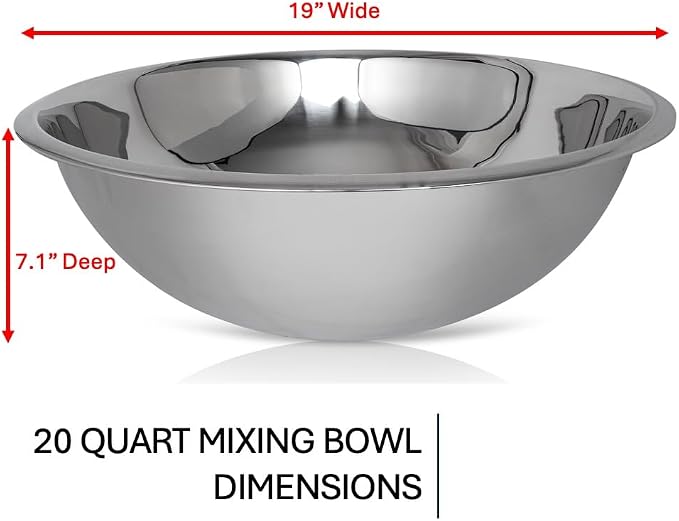 20 Quart Large Stainless Steel Mixing Bowls Set, 3-Pack, Nesting Bowls | Extra Large Commercial Grade Metal Bowls for Meal Prep, Baking, Serving, Food Storage. Rustproof & Dishwasher Safe - Image 9