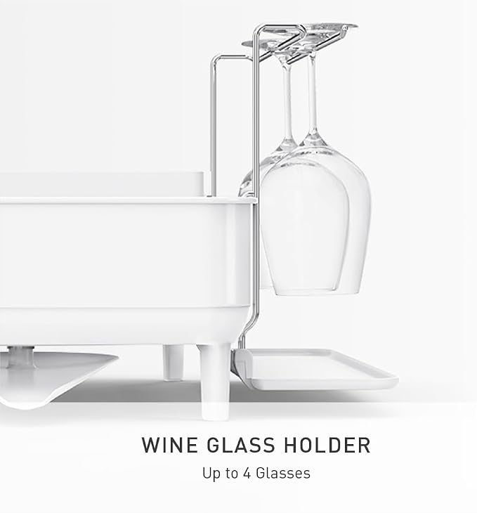 simplehuman Steel Frame Dishrack, Large Capacity Dish Drying Rack, 360º Easy Drain Swivel Spout, Utensil & Wine Glass Holder, Anti-Residue Coating, Moisture Control Surface, White - Image 5