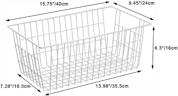 SANNO Freezer Baskets Wire Storage Baskets Closet Storage Baskets Bins Refrigerator Storage Containers for Home Office, Bathroom, Pantry Organization Storage Bins -Set of 3, White, 15.7" - Image 6