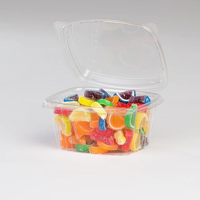 16 oz. Tall RPET Clear Hinged Deli Meal Prep Fruit Salad Display Food Storage Containers | 200/Case by Unknown